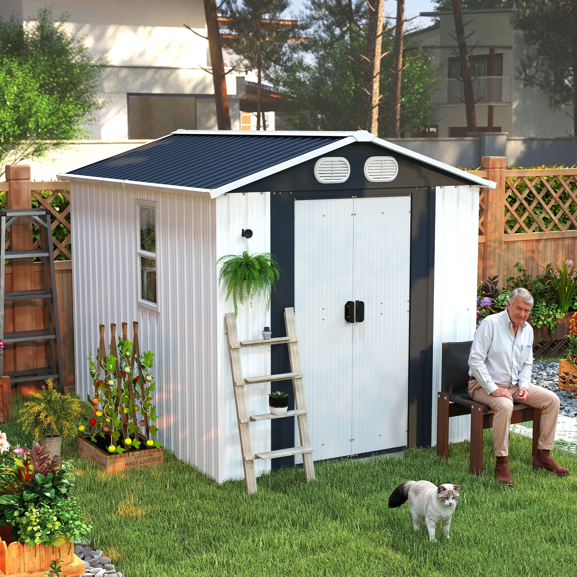 8x6 FT Outdoor Storage Shed, Metal Tool shed & Outdoor Storage with Lockable Doors & Air Vents, for Backyard Garden Patio