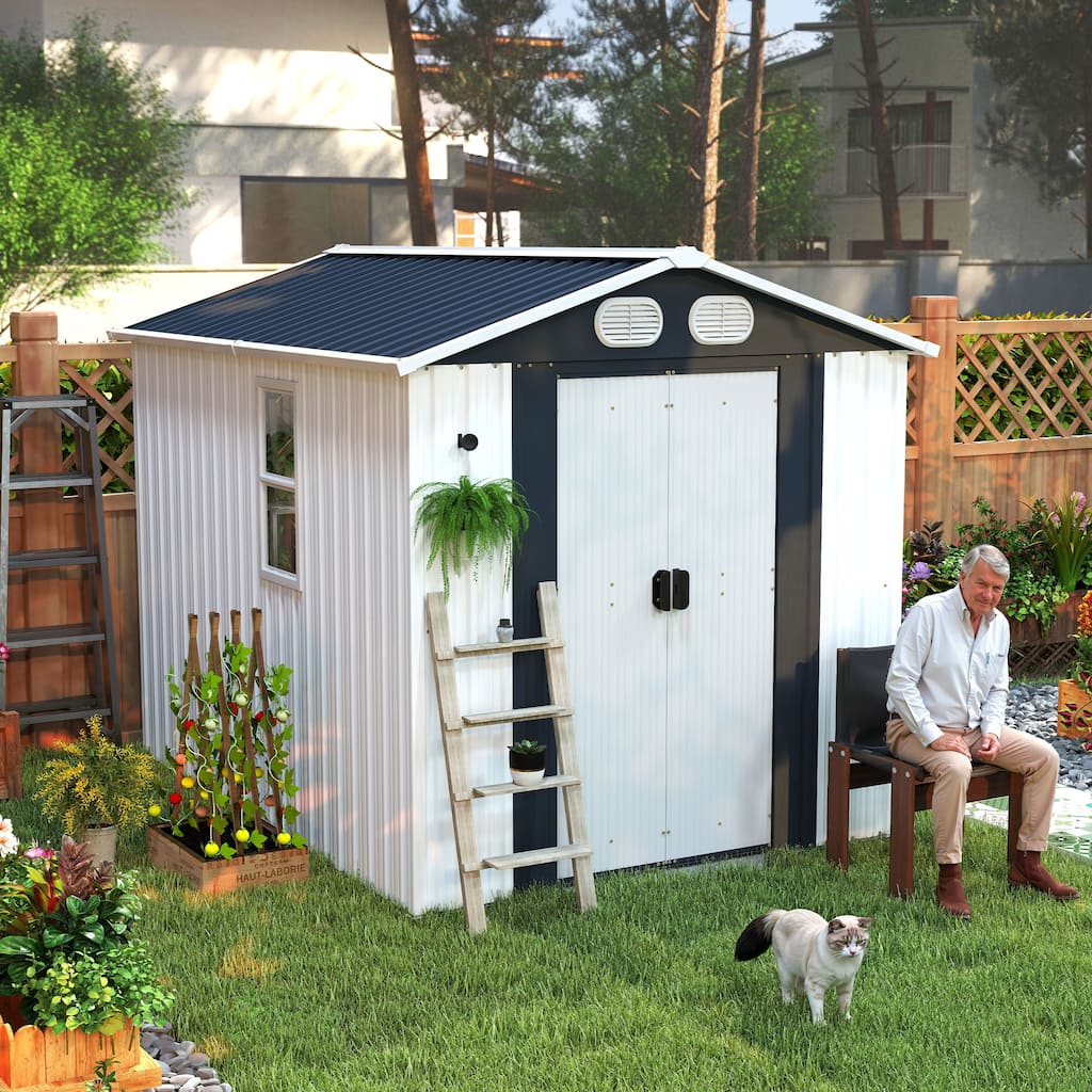 8x6 FT Outdoor Storage Shed, Metal Tool shed & Outdoor Storage with Lockable Doors & Air Vents, for Backyard Garden Patio
