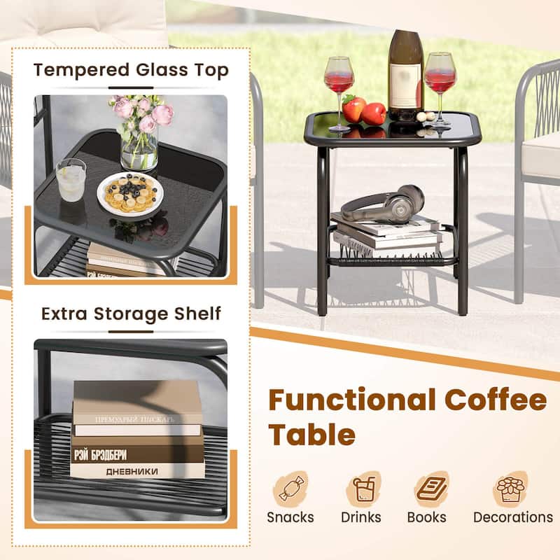 Costway 3 PCS Patio Bistro Set with Tempered Glass Table Chairs Back - See Details