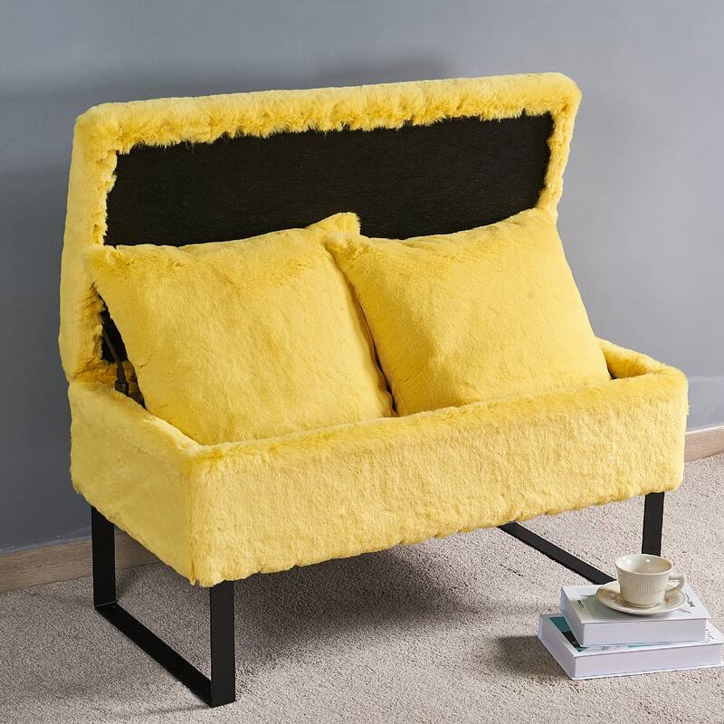 Heavy FauxFur Storage Ottoman with 2 Pillow Set