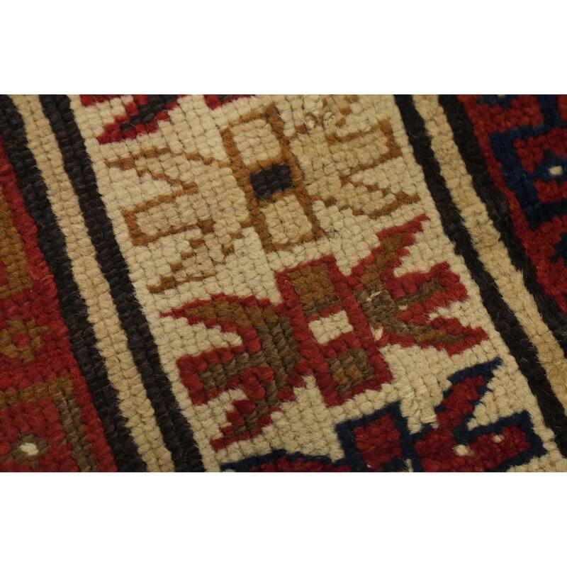 Hand Knotted Oriental 100% Wool Carpet Traditional Geometric Navy Blue & Blues Kazak Area Rug - 4' 7'' X 3' 6''