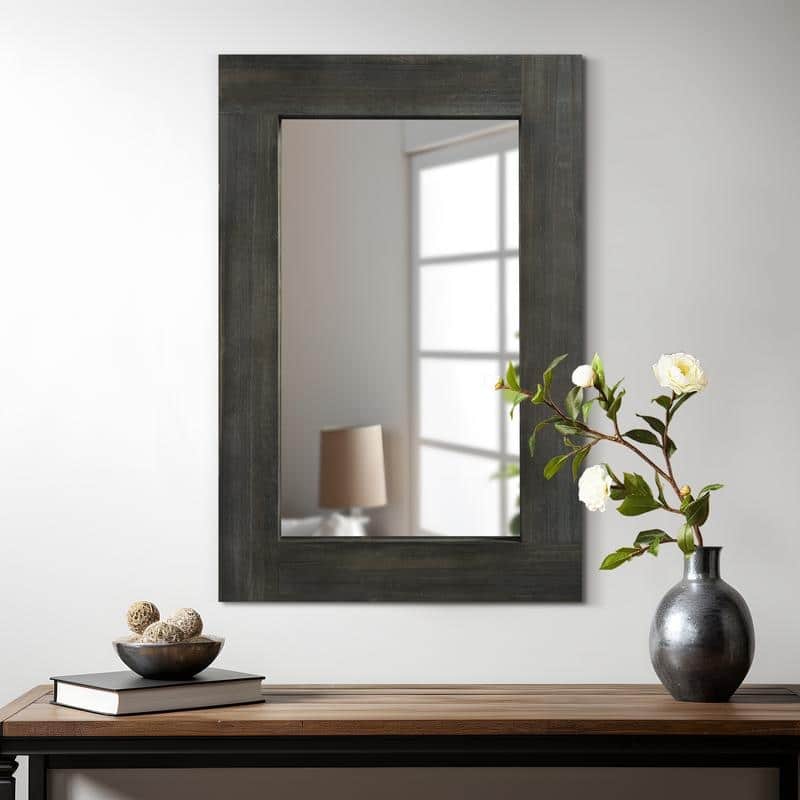 Rectangular Farmhouse Bathroom Mirror with Solid Wood Frame Rustic Wall Mounted for Bedroom Living Room Entryway Wall Decor - 36" x 24" - Charcoal