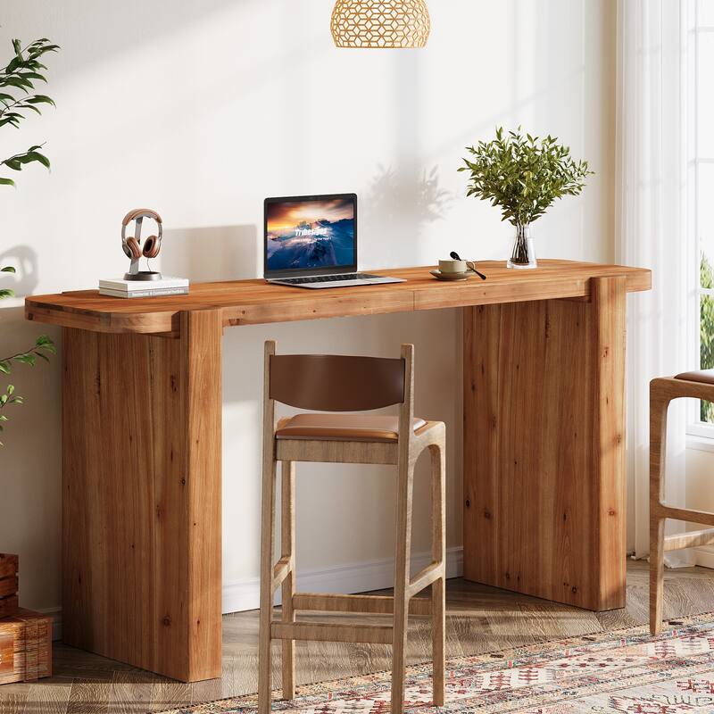 Solid Wood Rectangular Bar Table, 63 Inch Long Home Bar Unit for Bar - 19.69" D x 63" W x 35.43" H