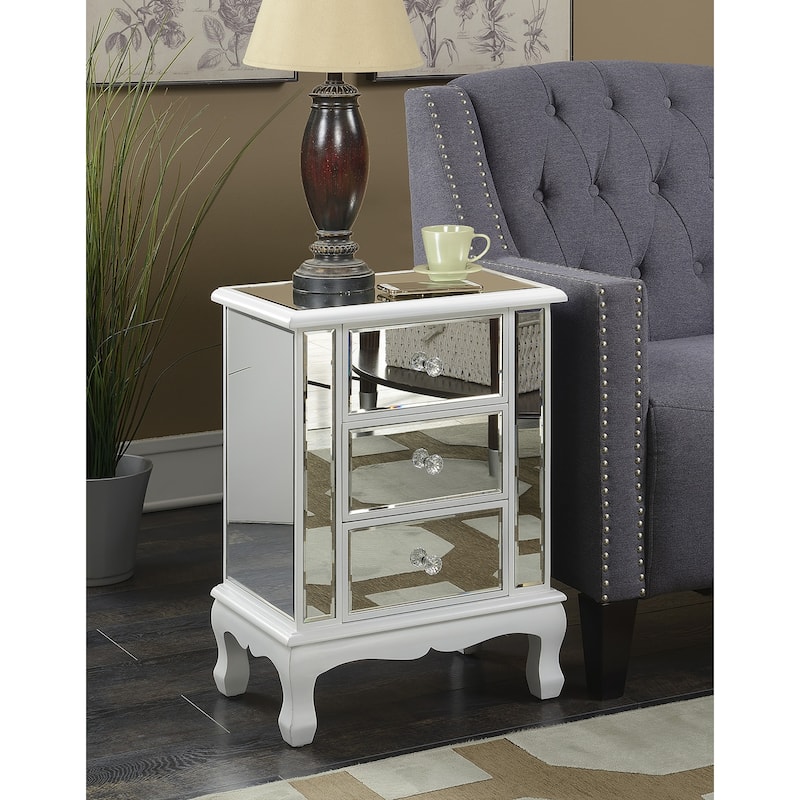 Convenience Concepts Gold Coast Vineyard Mirrored 3 Drawer End Table - White/Mirror