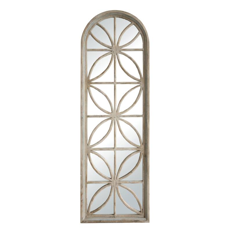 Arched Wood Framed Mirror with Petal Designs - Beige