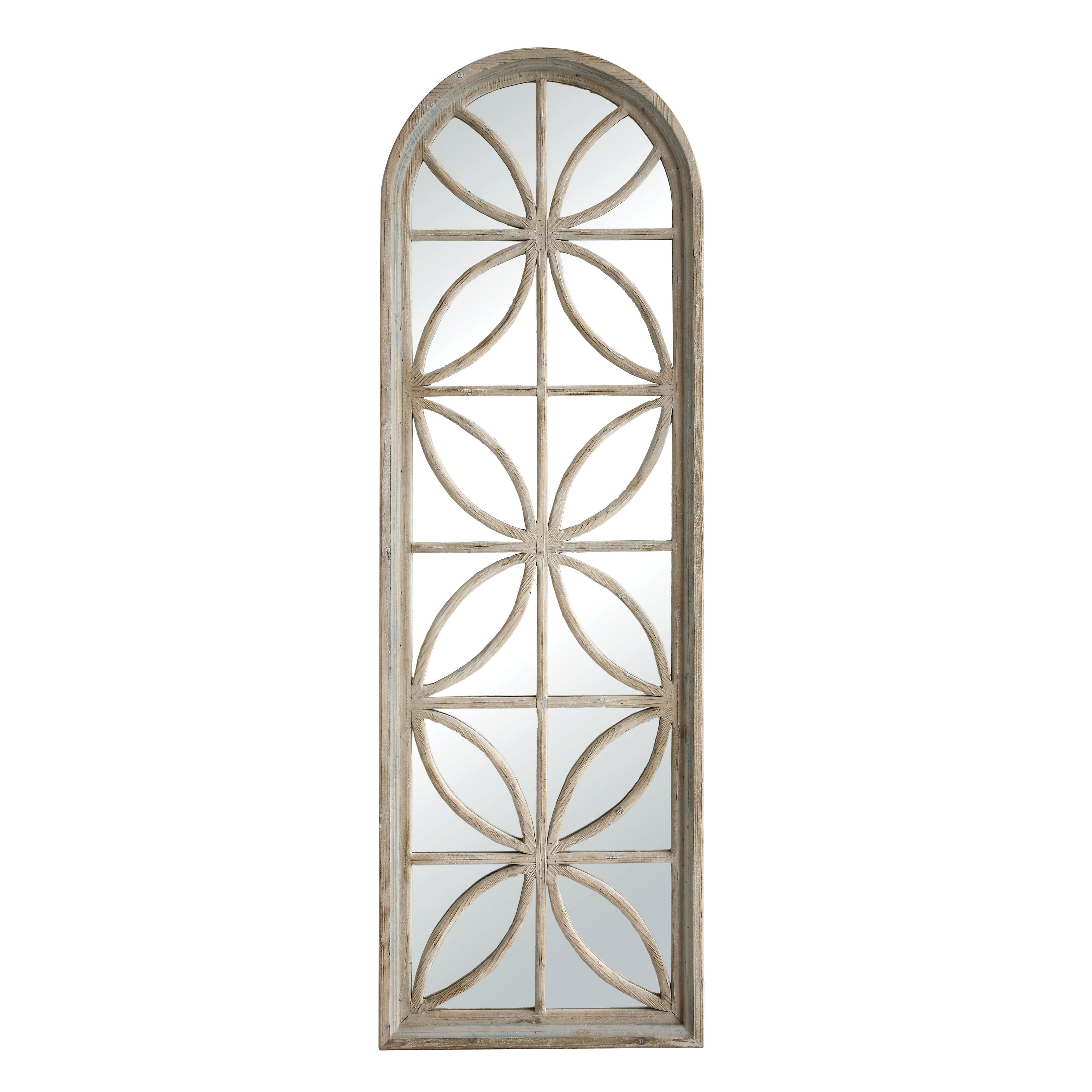 Arched Wood Framed Mirror with Petal Designs
