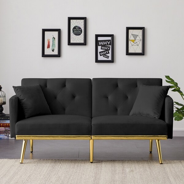 Convertible Folding Futon Sofa Bed with Two Pillows Velvet