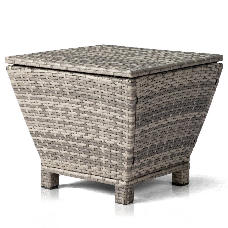 Outdoor PE Wicker Side Table with Storage Steel Frame Patio Garden Balcony - 19.7 x 19.7 x 16.5