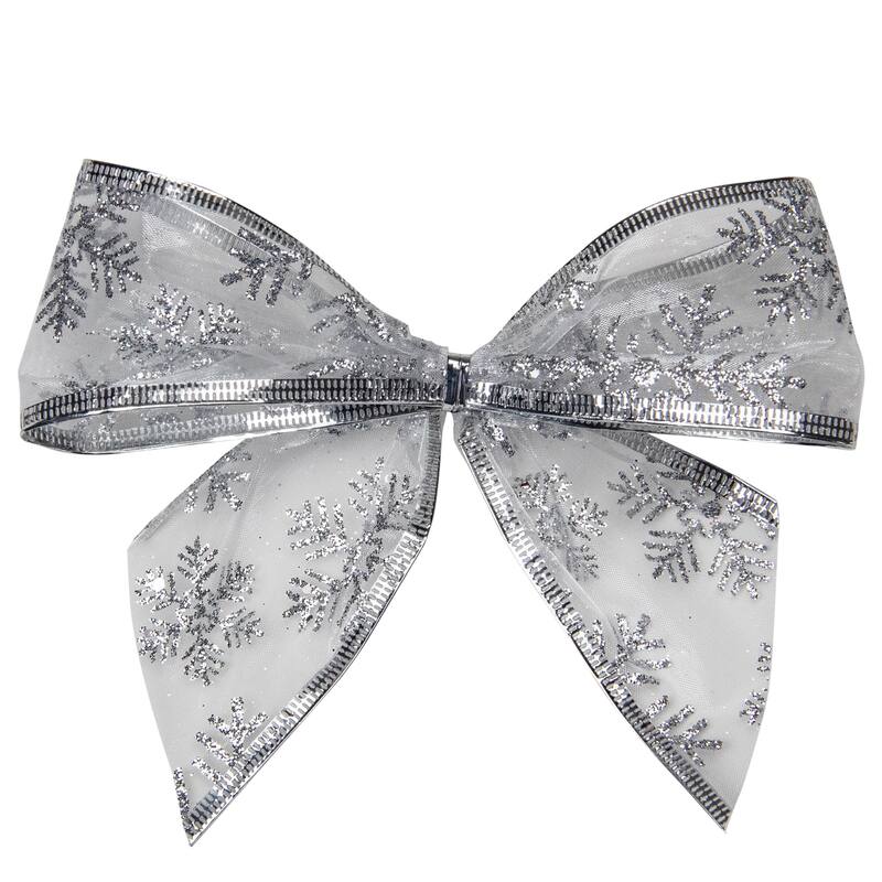 Sheer Snowflake 2-Loop Christmas Bow Decorations - 5.5" - Silver - Pack of 6