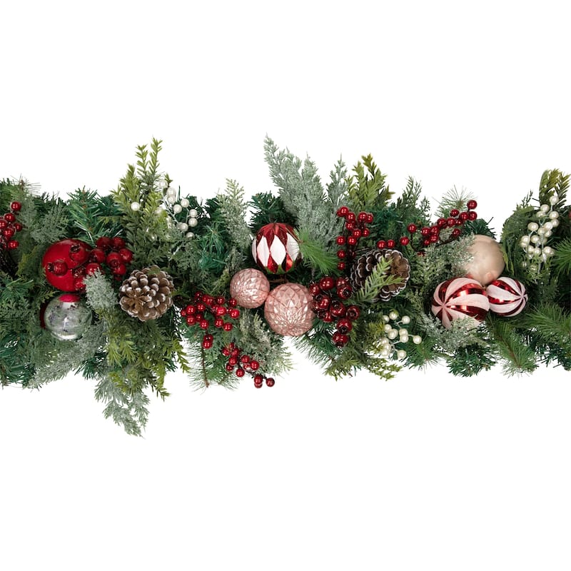 Pre-Decorated Peppermint Ornaments Artificial Pine Christmas Garland - Unlit - 6'