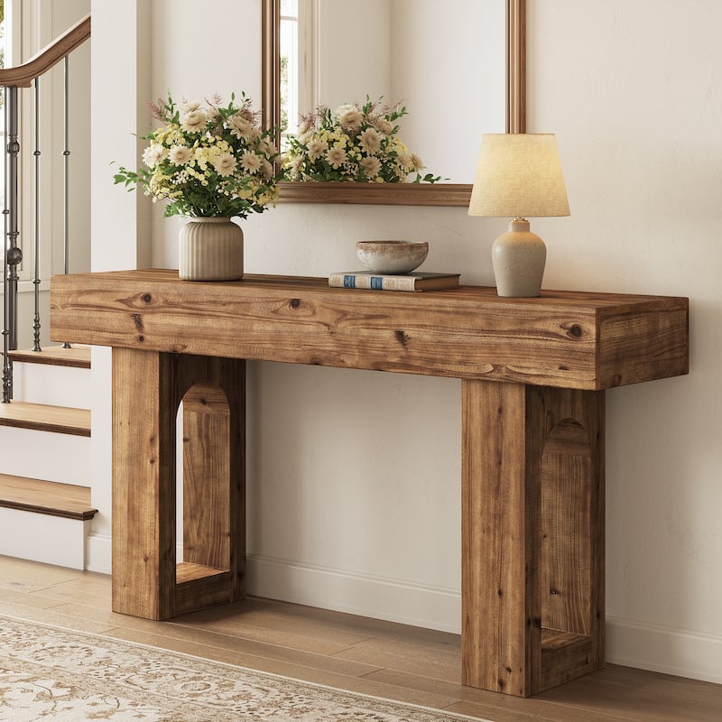 63 Inch Solid Wood Console Table for Entryway / Living Room, Farmhouse Sofa Table Behind Couch - 63" L x 13.8" W x 31.5" H
