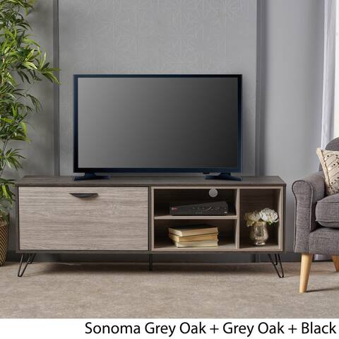 Mid-Century Modern TV Stand with Cabinet and Shelves