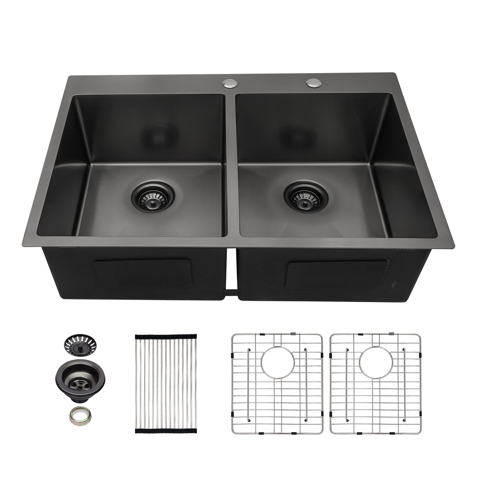Lordear Drop In Gunmetal Black Double Bowl Stainless Steel Kitchen Sink Overstock