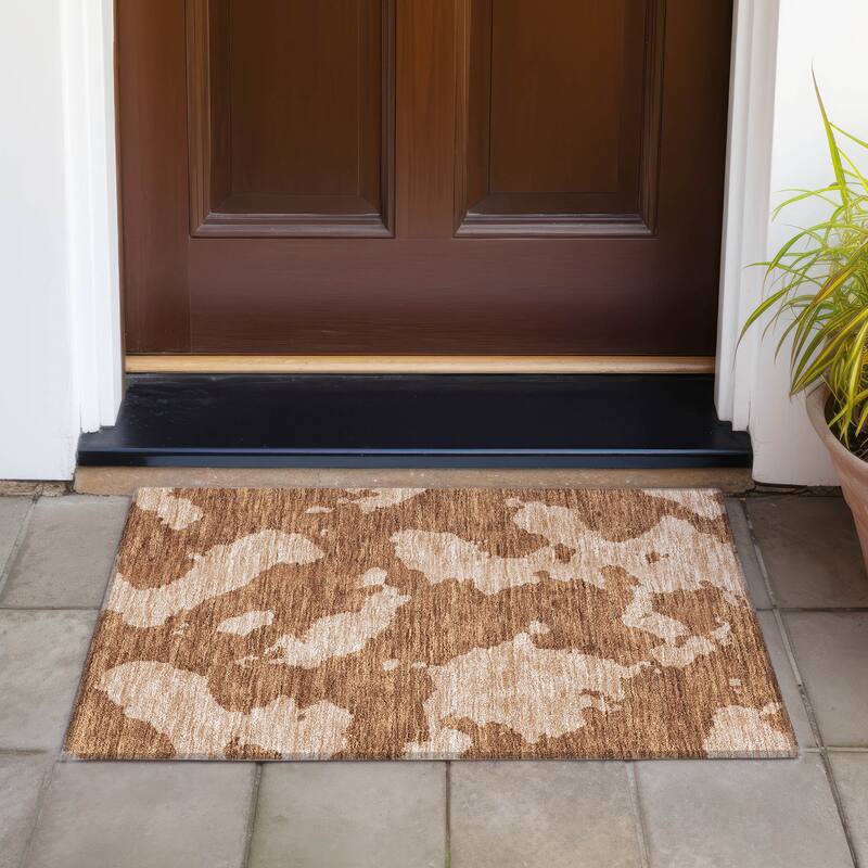 Machine Washable Indoor/ Outdoor Contemporary Abstract Chantille Rug - Terracotta - 1'8" x 2'6"