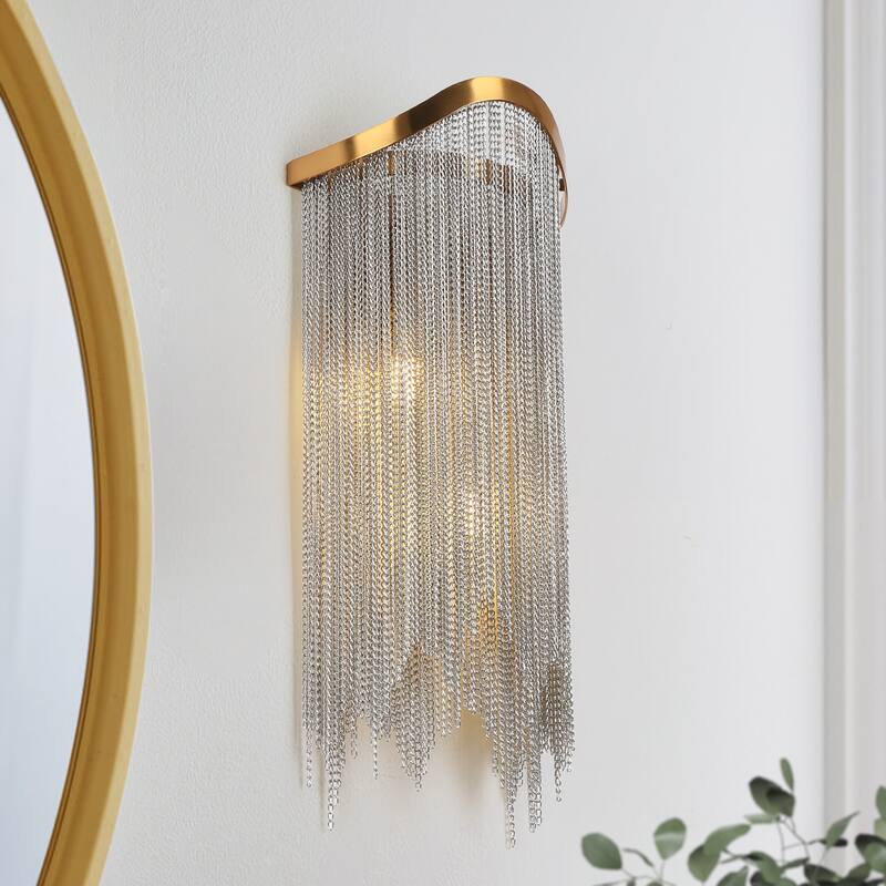 Modern Glam 2-Light Gold Wall Sconce Metal Vanity Light for Living Room Bedroom - W7" x H16.3" Max