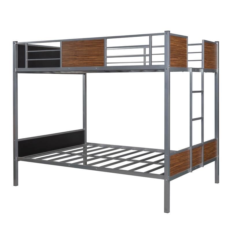 Full-over-full bunk bed modern style steel frame bunk bed with safety rail, built-in ladder for bedroom,dorm,adults