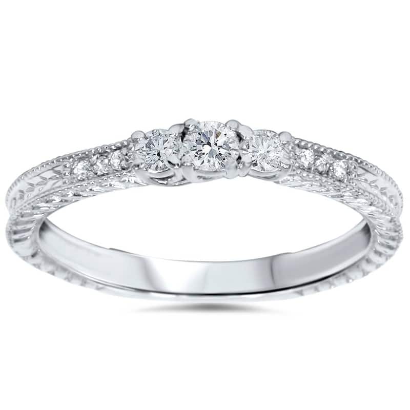 1/4ct Vintage Three Stone Round Diamond Engagement Ring White Gold