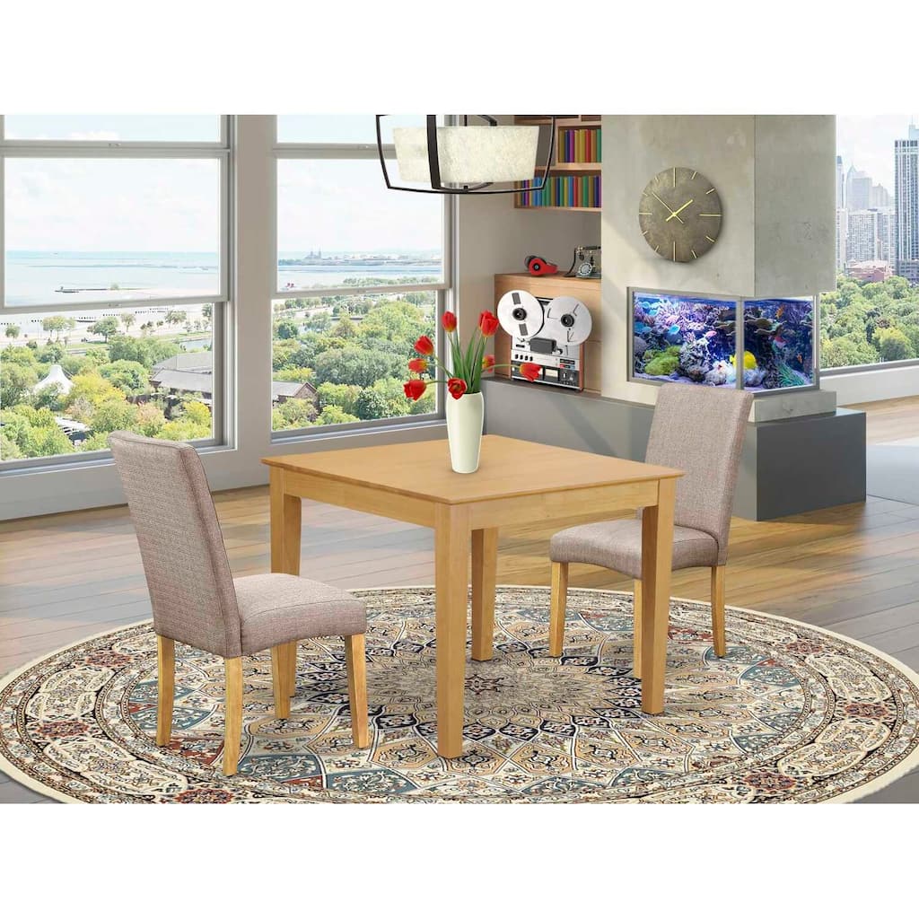 Square Dining Set 36" Table & 2 Chairs - Linen Fabric Dark Khaki - HomeStock