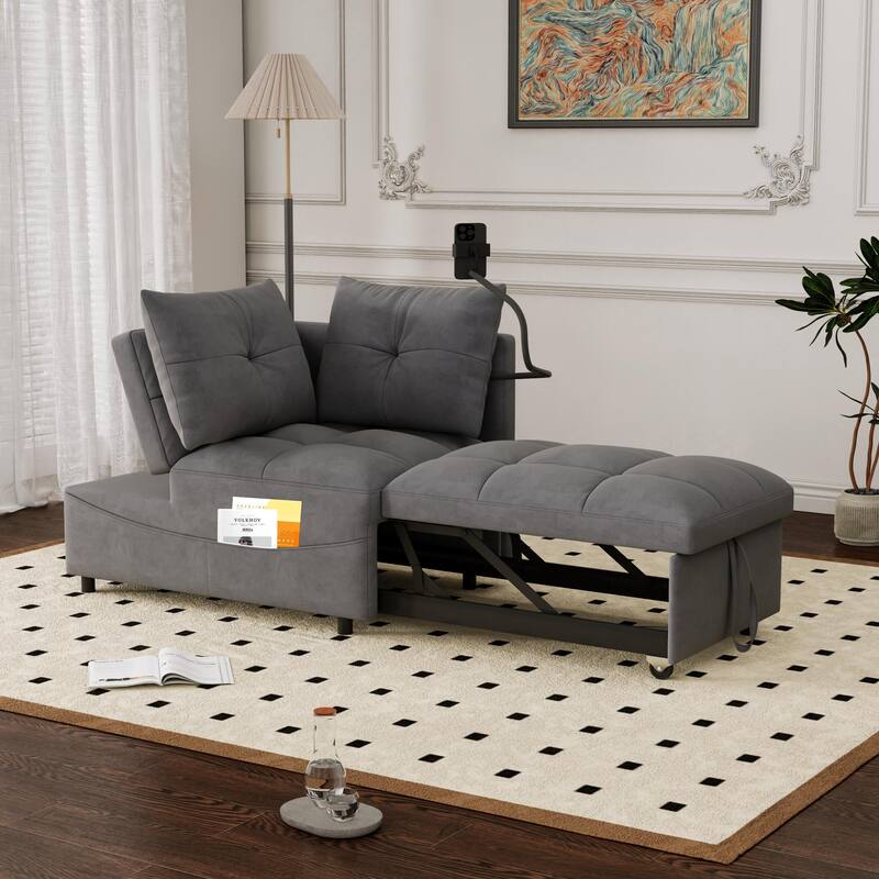 27.56" Velvet 2-Seater Sleeper Chair with USB & Storage