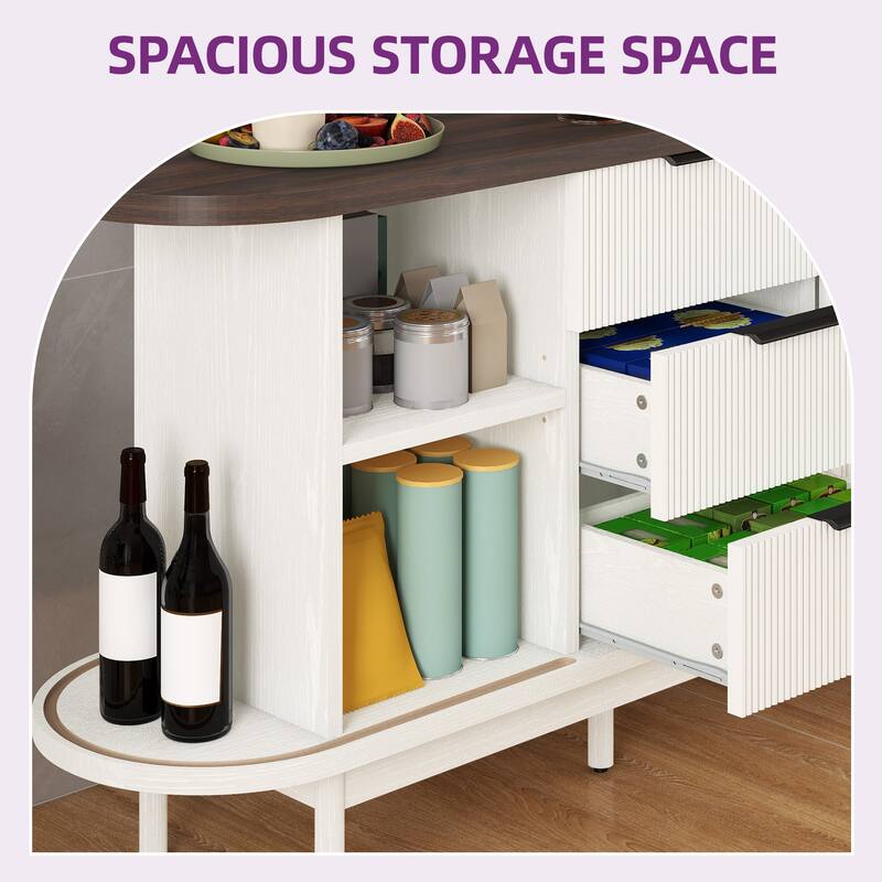 Moasis 55" Mid-Century Modern Fluted Sideboard Coffee Bar Storage Cabinet w/3 Drawers and Sliding Doors