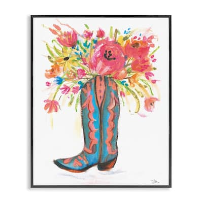 Stupell Floral Cowgirl Boot Pastels Framed Giclee Art Design By Jessica Mingo