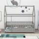 preview thumbnail 34 of 42, Pine Wood Floor Bed with House Roof Frame, Fence Guardrails for Kids, Boys and Girls Twin - Grey