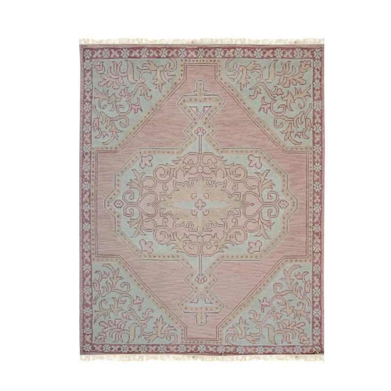 Pink Hand Knotted Wool Traditional Heriz Rug, 8' x 10', soft stylish accent - L