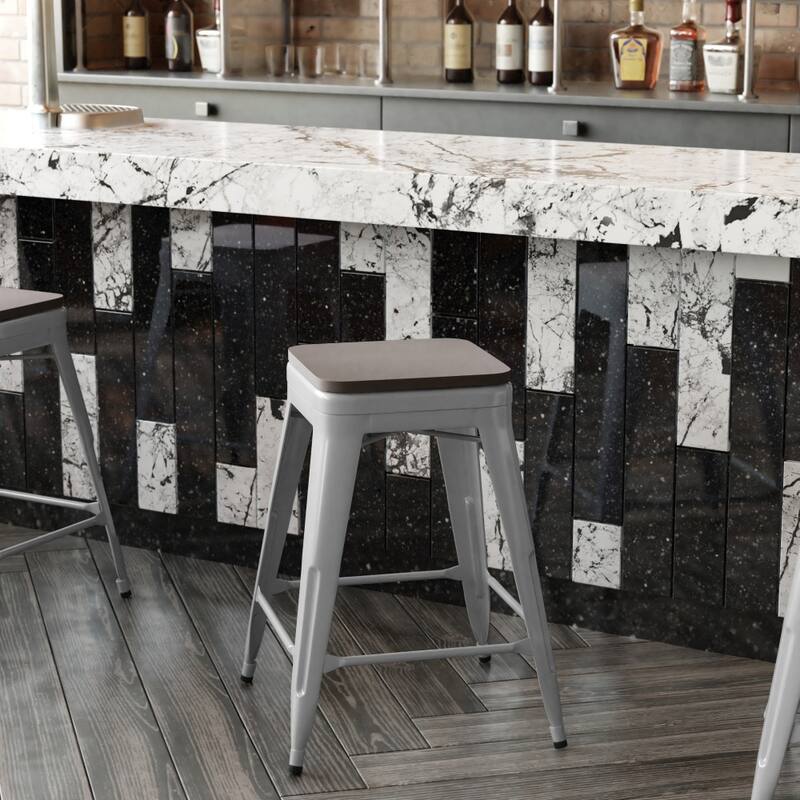 Indoor/Outdoor Backless Counter Stool with Poly Resin Seat