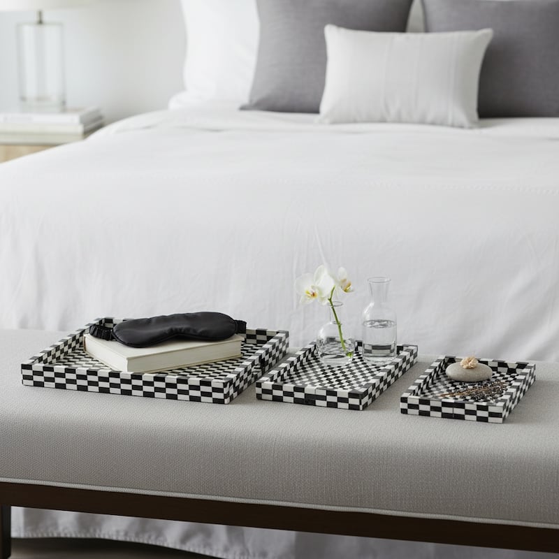 Resin Wood Geometric 3D Trays Set of 3 - Black, 13/18/24 in. - 24.0"