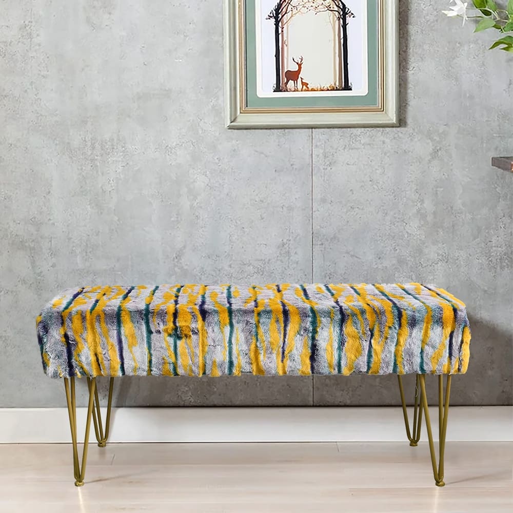 Home Soft Things Multi Jacquard Fauxfur Rectangle Ottoman