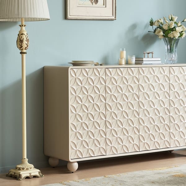 Modern Cream Sideboard Buffet With Storage And Drawers Arched Doors - L 59.84'undefinedW 15.75'undefinedH 34.65' - Bed Bath & Beyond