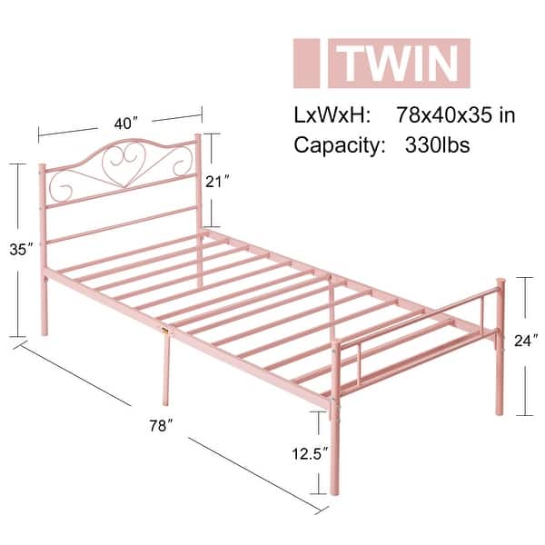 dimension image slide 0 of 4, VECELO Modern Twin Size Metal Kids Bed Frame Without Box Spring, Twin Size Bed Set of 2
