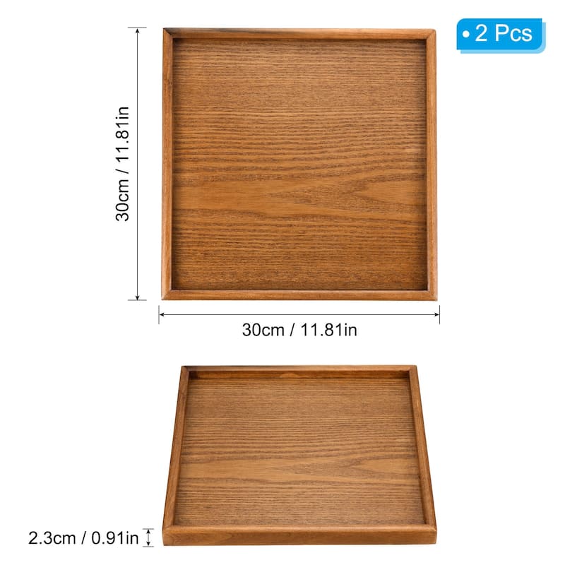 2pcs Wood Serving Tray Square Decorative Platter Home Kitchen Table - 12 Inch