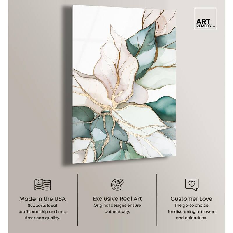 Pastel Leaves with Gold II Acrylic by Art Remedy, Ready to Hang
