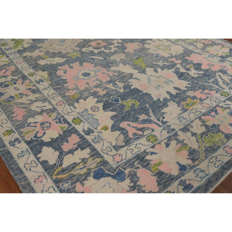 Hand Knotted Oriental 100% Wool Carpet Transitional All-Over Navy Blue & Blues Oushak Area Rug - 11' 7'' X 9' 3''