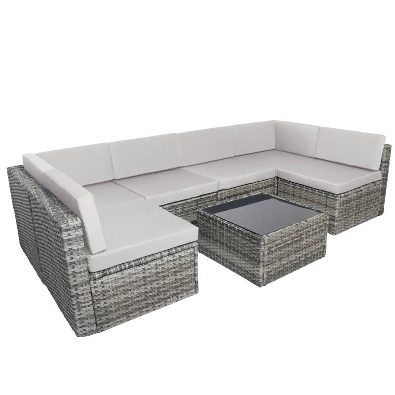 7-Piece Patio Wicker Sets Rattan Sectional Sofa With Cushions