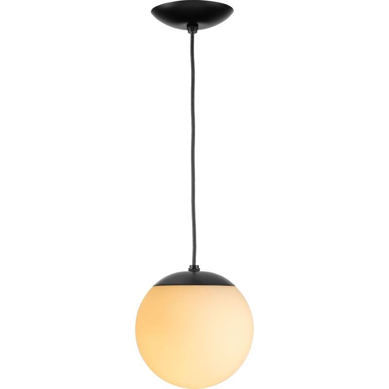 Atwell Collection Matte Black and Opal Glass Globe Small Hanging Pendant Light - 8 in x 8 in x 8.5 in