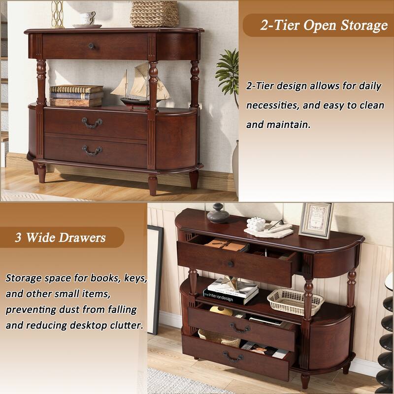 Rossetta Romanesque Character Console Table with Drawer and Open Shelf