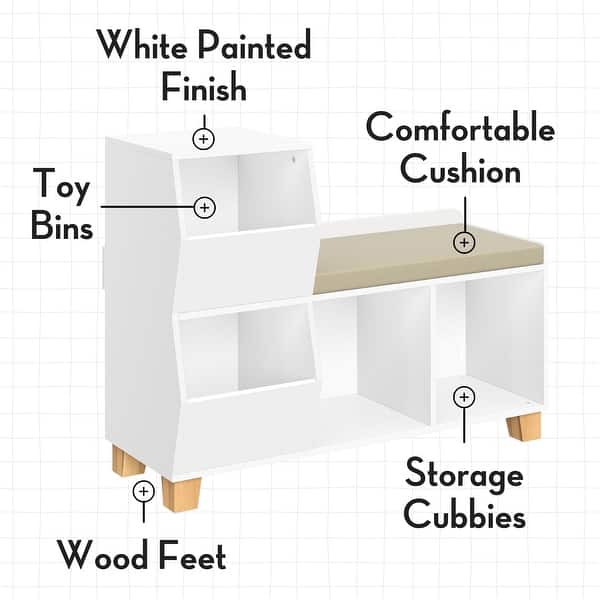 dimension image slide 1 of 2, RiverRidge Kids Catch-All Cubby Storage Organizer Bench with Toy Storage Shelves and Cushioned Seat for Playroom - White