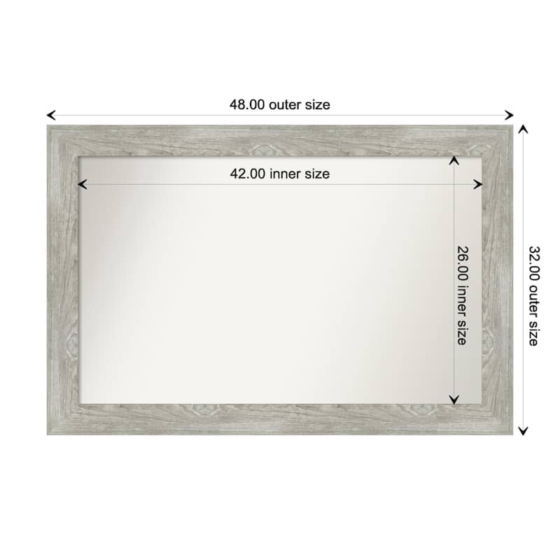 Dove Greywash Framed Non-Beveled Custom Wall Mirror, Bathroom Vanity Mirror - Outer Size: 48 x 32