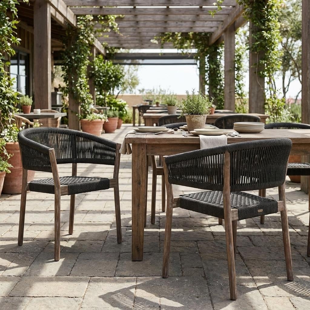 Set of Two 26" Black and Natural Wood Solid Wood Outdoor Dining Chair