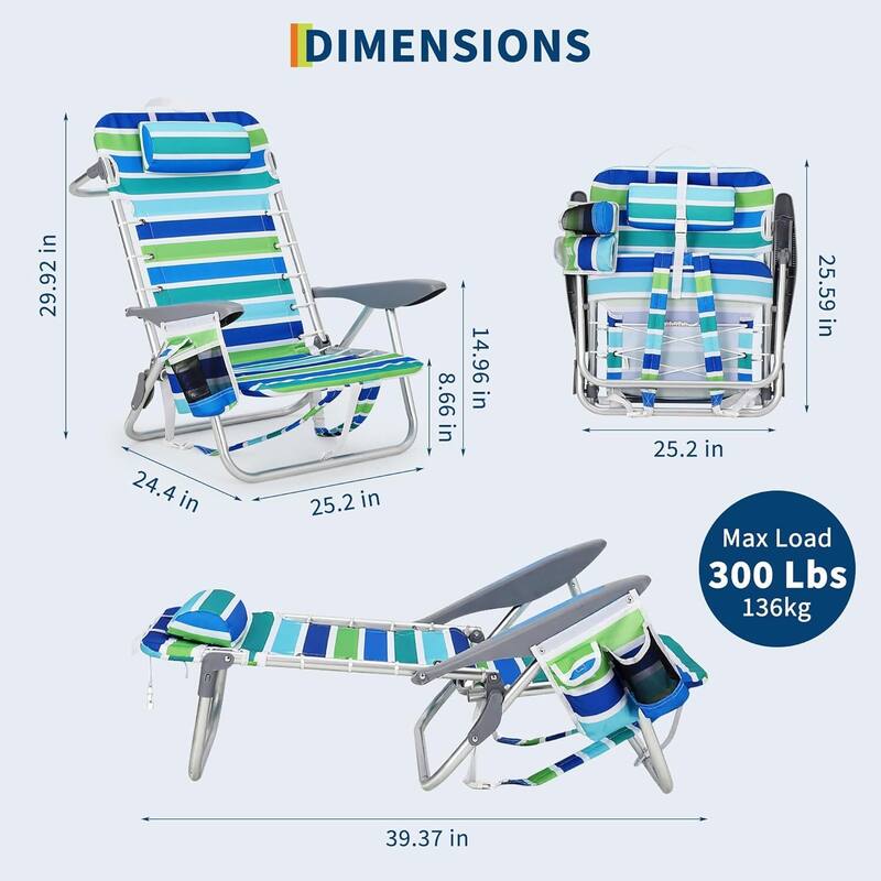 Lightweight Folding Backpack Beach Chair for Travel, Camping, and Beach - N/A