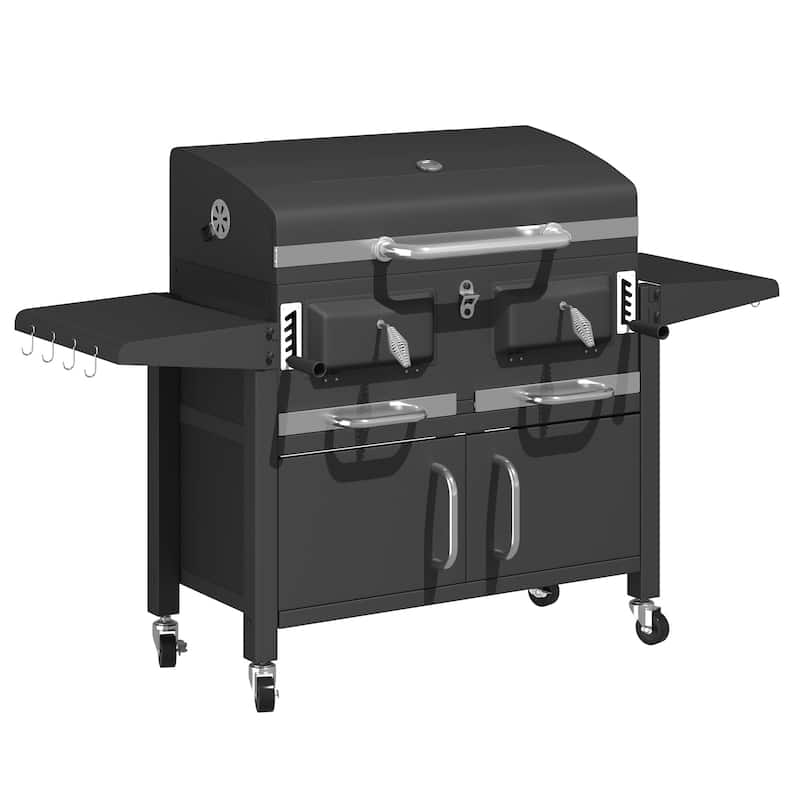 Heavy-Duty Charcoal Grill with Foldable Tables, Enameled Grate, 860 Sq. In. Cooking Area, Adjustable Trays for Outdoors