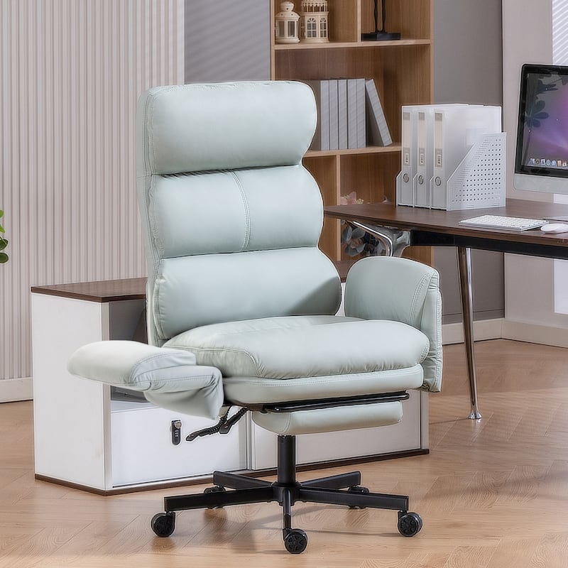 Cross-legged Office Chair with Flip-up Arms and Headrest, High-Back Ergonomic Executive Chair with Footrest and Side Pockets
