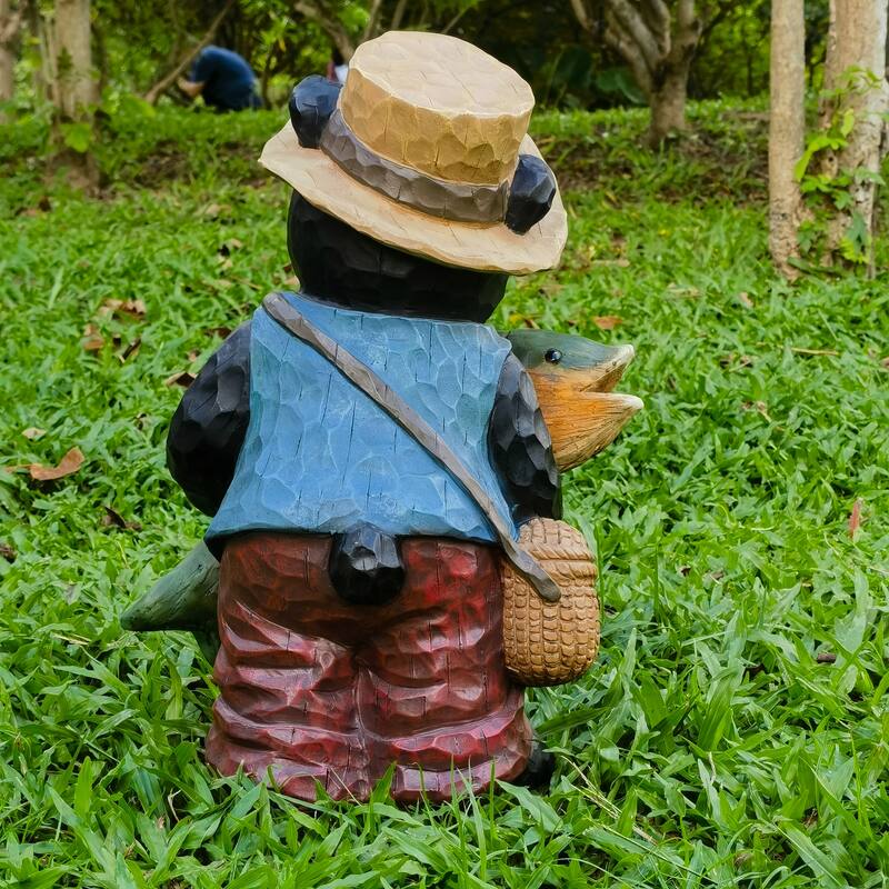 Bear with Fish Welcome Outdoor Garden Sign - 17"