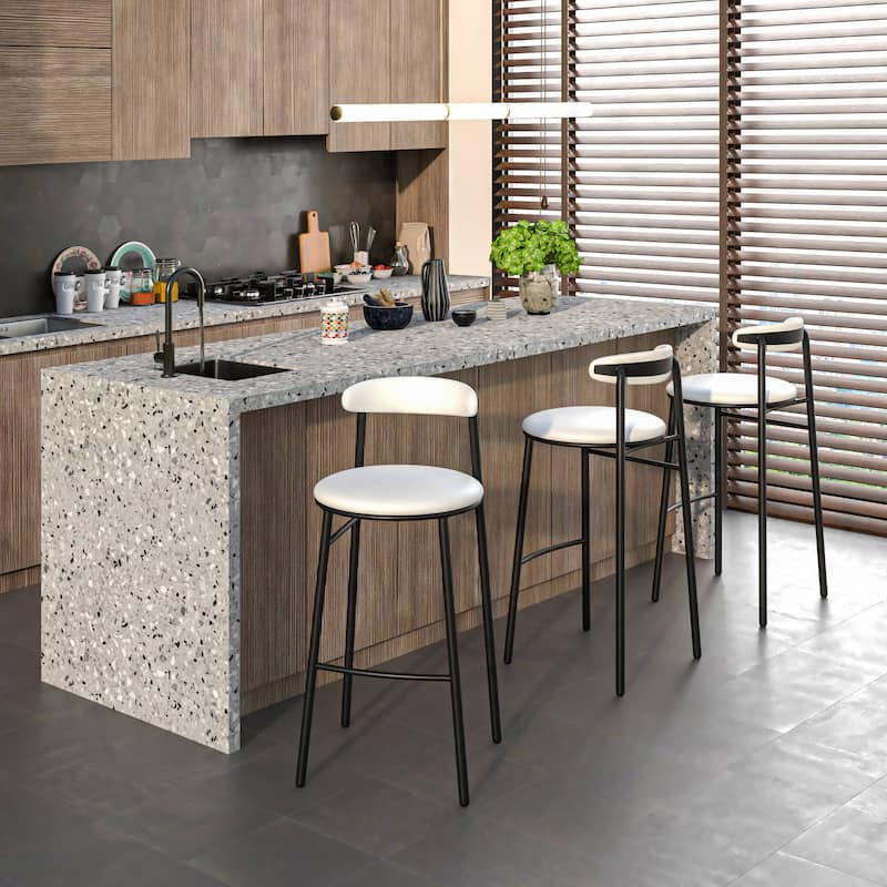 Upholstered Leather Bar Stool Accent Kitchen Chair Lume Collection Set of 2