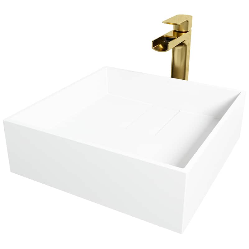 VIGO Bryant 15"L x 15"W MatteStone Vessel Sink and Amada 10"H Faucet Set