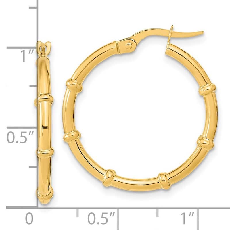 Curata 14k Yellow Gold Polished and Bar Station Hoop 25.1x2mm Earrings