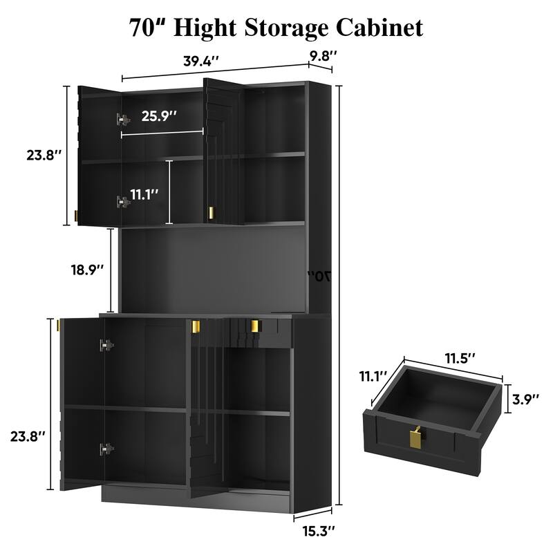 Gymojoy 71" Kitchen Pantry Cabinet with Power Outlet, Adjustable Shelves, Microwave Stand for Kitchen & Dining Room Storage