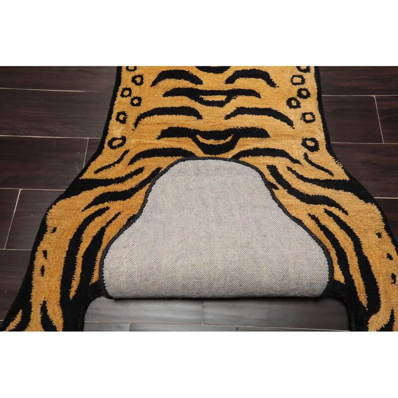 Hand Tufted Hand Made Wool Tiger Novelty Oriental Area Rug Gold - 3' x 5'